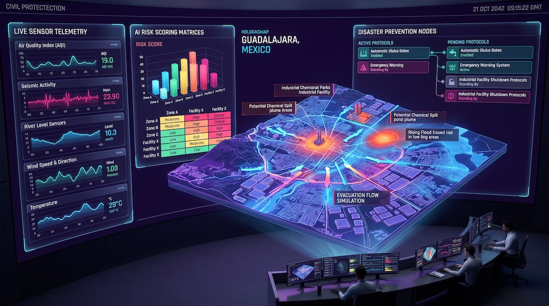 Dashboard 3D de Riesgo Industrial y Analítica Predictiva de Protección Civil Guadalajara
